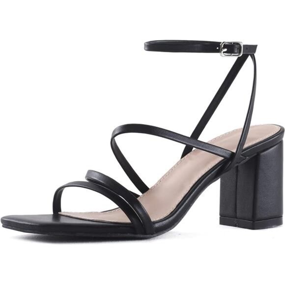 Other - LACUONE Strappy Heels for women Block Heels Square Toe Chunky Ankle Buckle Pump